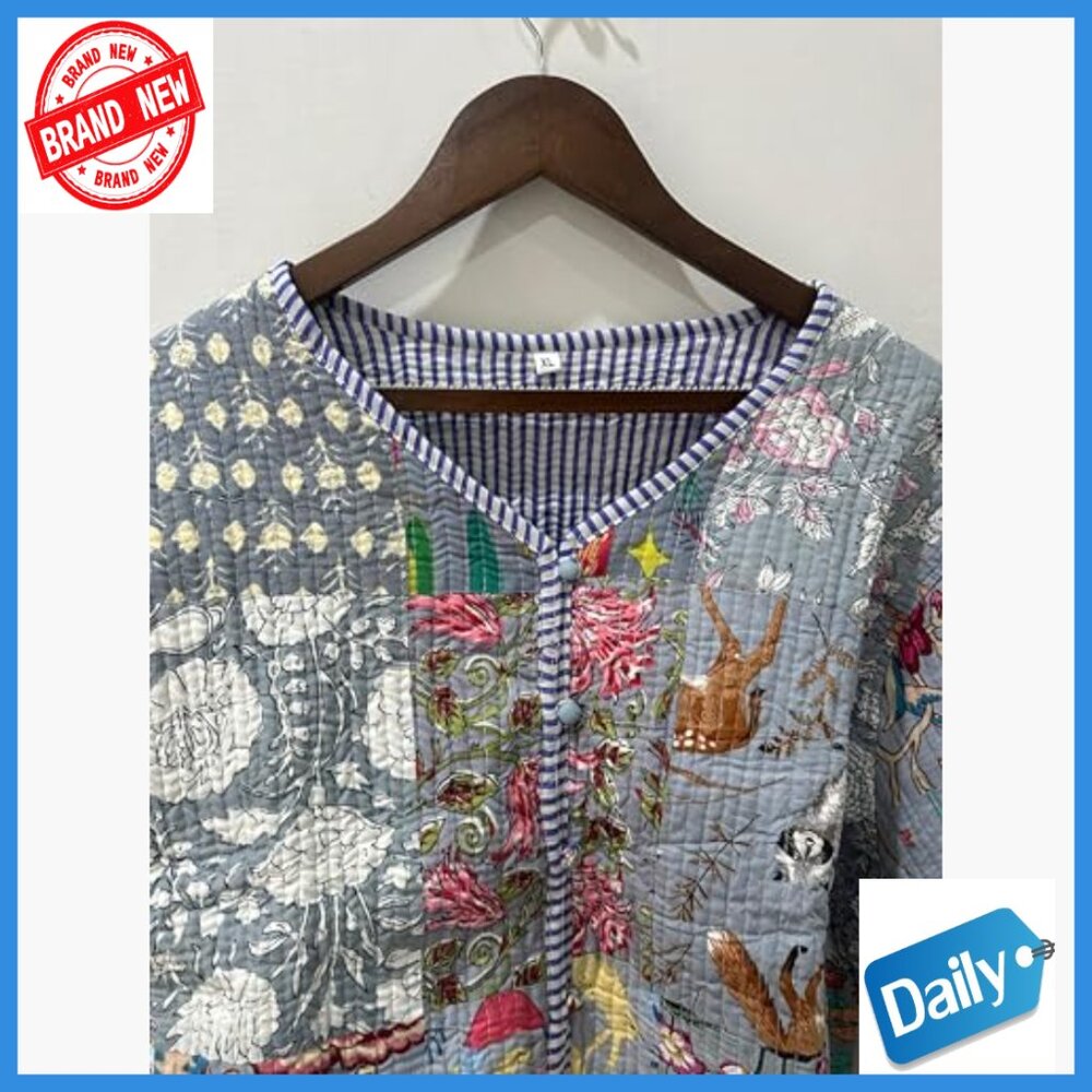 Handmade Patchwork Quilted Cotton Jacket Reversib… - image 5